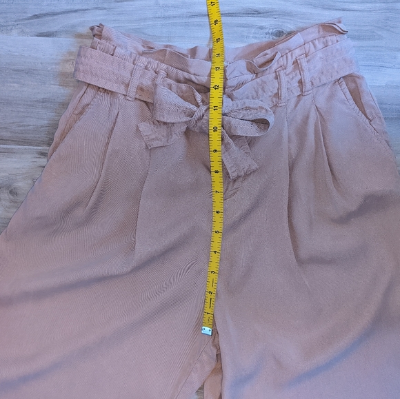 Zara Light Pink Paper Bag Wide Leg Crop Pants - Picture 4 of 7